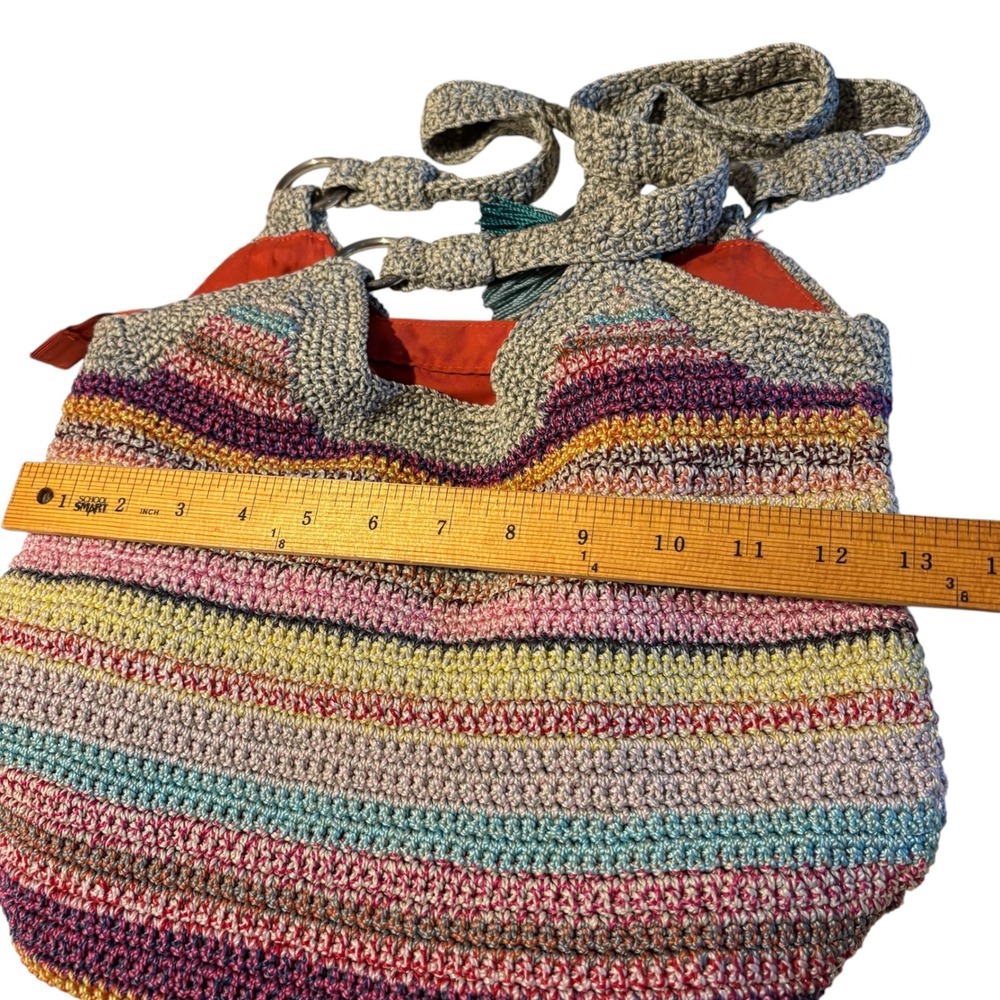 The Sak Striped Crochet Hobo Bag Multi Color Tassel Shoulder Tote Boho Retro - Picture 3 of 11